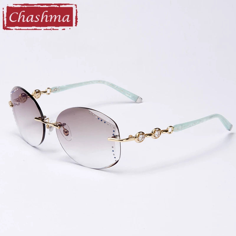 Chashma Women's Rimless Oval Gradient Tint Titanium Eyeglasses 58102 Rimless Chashma Gold Frame Gray Lens  