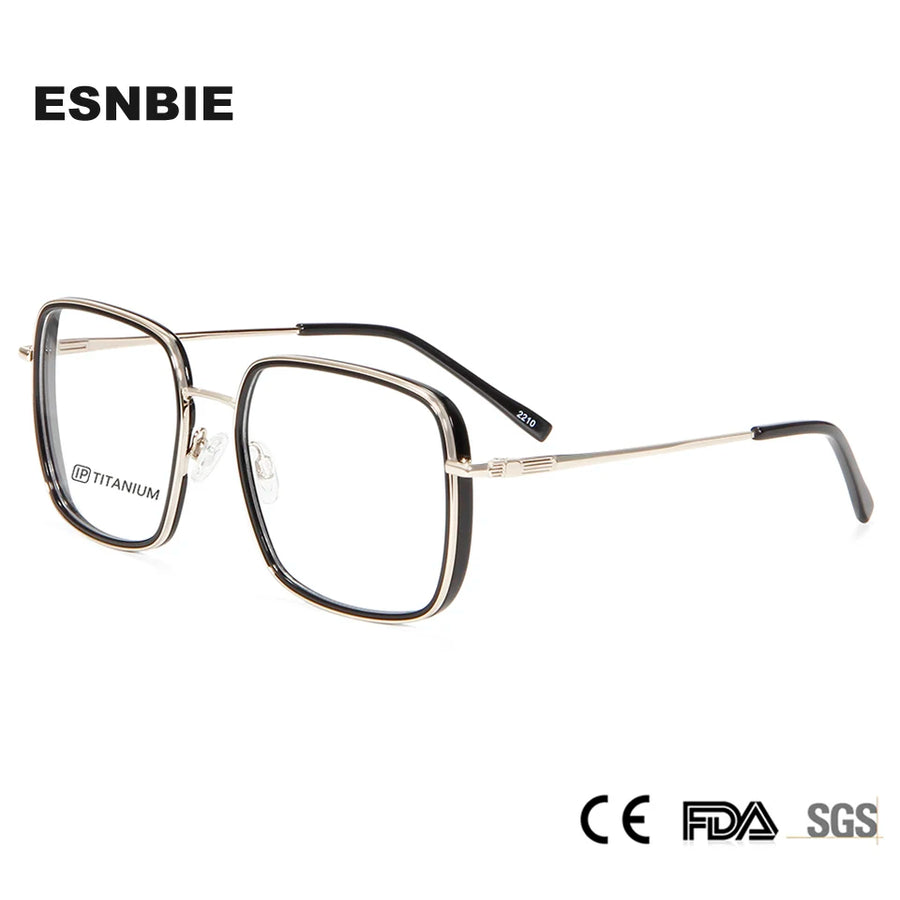 Esnbie Unisex Full Rim Square Titanium Acetate Eyeglasses 22030 Full Rim Esnbie   