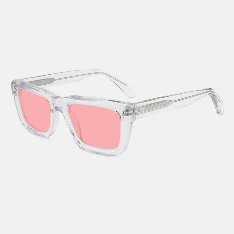 Gatenac Unisex Full Rim Square Polarized Acetate Sunglasses Mo13 Sunglasses Gatenac Transparent Pink  