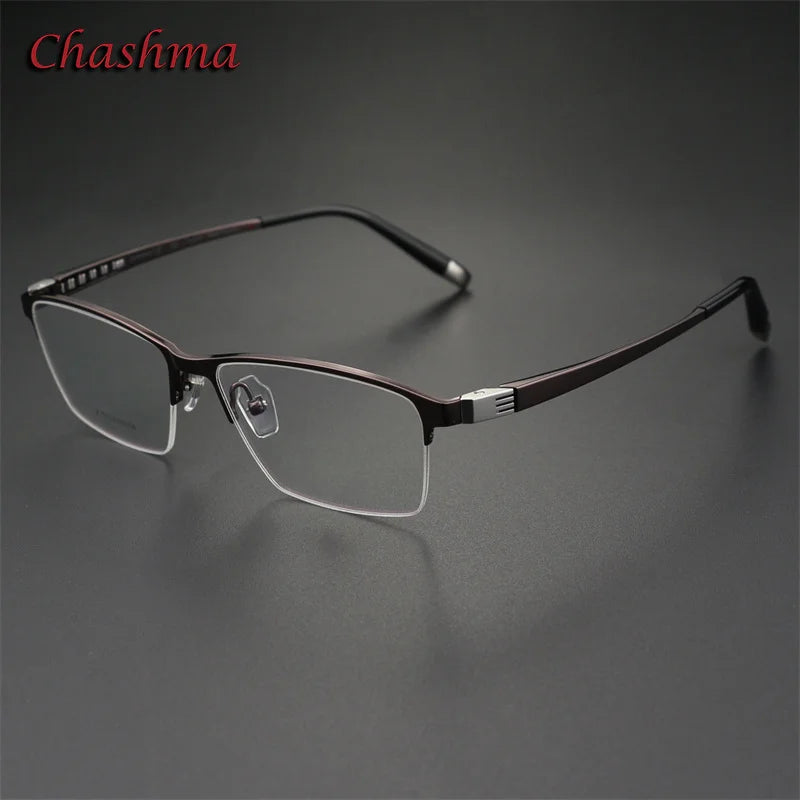 Chashma Ochki Men's Semi Rim Square Titanium Eyeglasses 27039 Semi Rim Chashma Ochki Coffee  