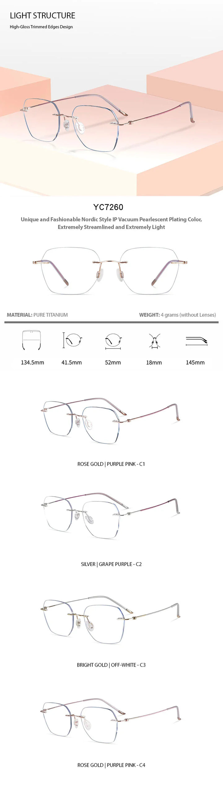 Chashma Ottica Women's Rimless Polygon Screwless Titanium Eyeglasses 7260 Rimless Chashma Ottica   