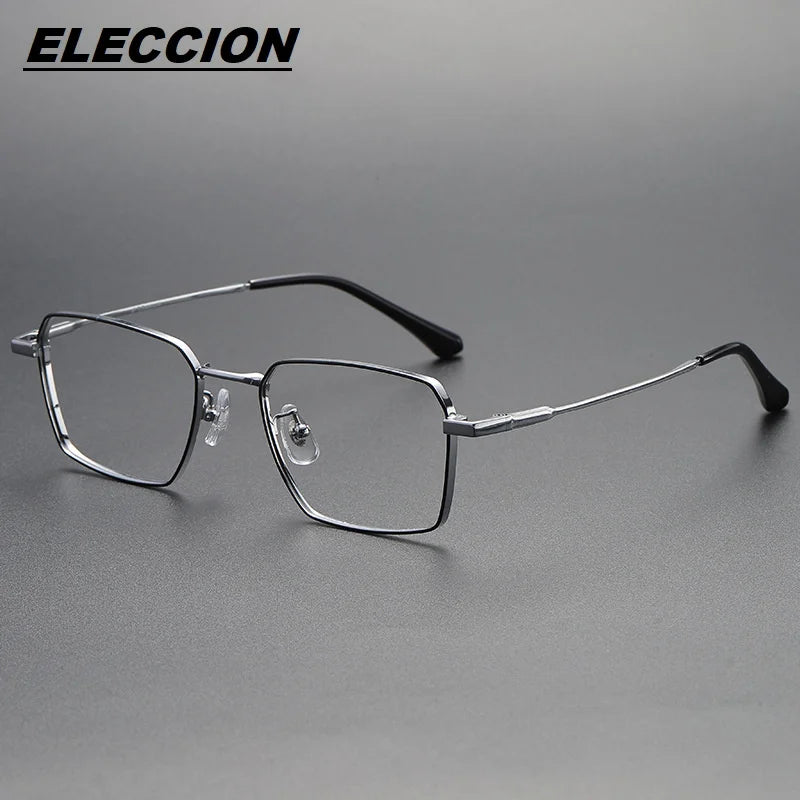 Eleccion Unisex Full Rim Polgon Square Titanium Eyeglasses 14820 Full Rim Eleccion Black -- Silver CHINA