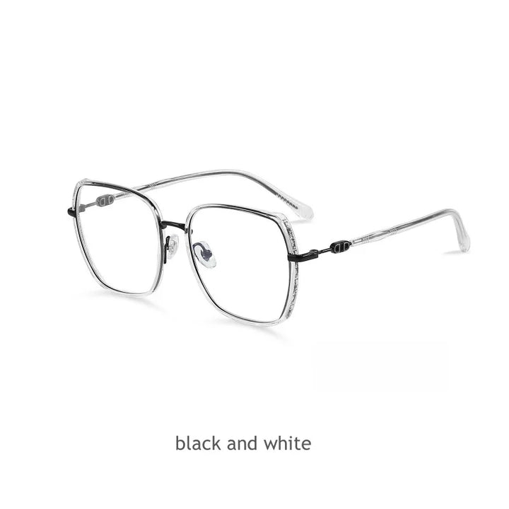 KatKani Women's Full Rim Square Alloy Acetate Eyeglasses M2288 Full Rim KatKani Eyeglasses black and white  