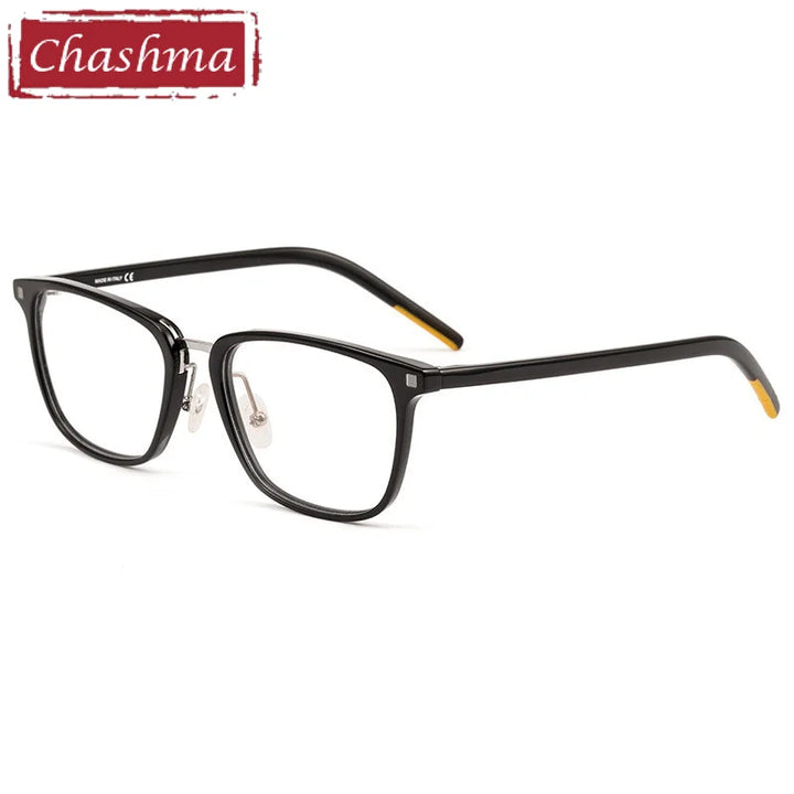 Chashma Ottica Unisex Full Rim Square Acetate Titanium Eyeglasses 5175 Full Rim Chashma Ottica Black Silver  