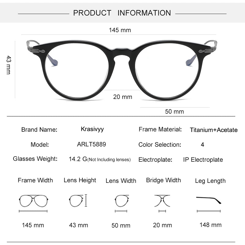 Krasivyy Unisex Full Rim Round Acetate Titanium Eyeglasses 25889 Full Rim Krasivyy