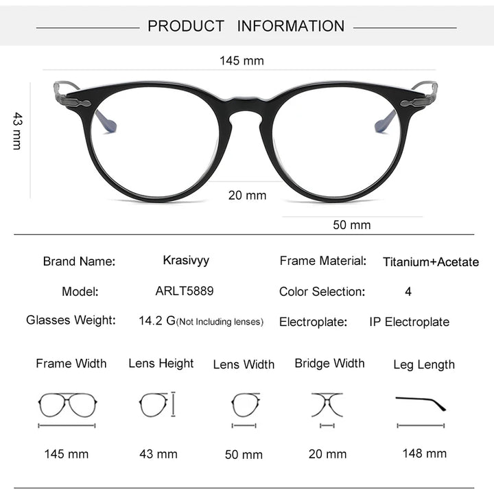 Krasivyy Unisex Full Rim Round Titanium Acetate Eyeglasses 715889