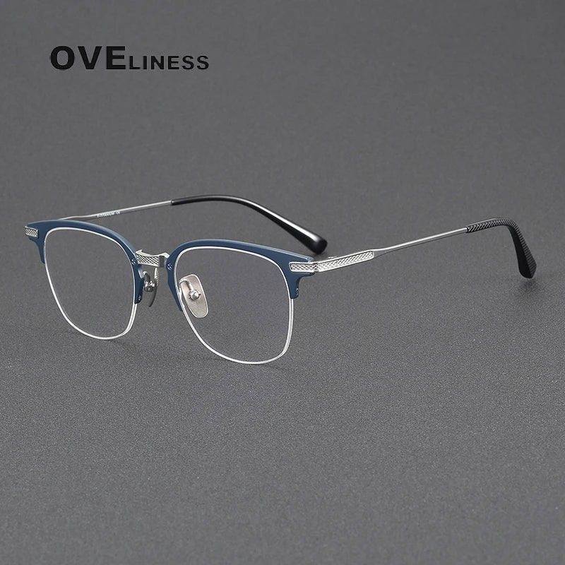 Oveliness Unisex Full Rim Big Square Titanium Eyeglasses 3424 Full Rim Oveliness blue silver  