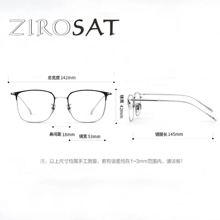 Zirosat Unisex Full Rim Square Acetate Titanium Eyeglasses 890932