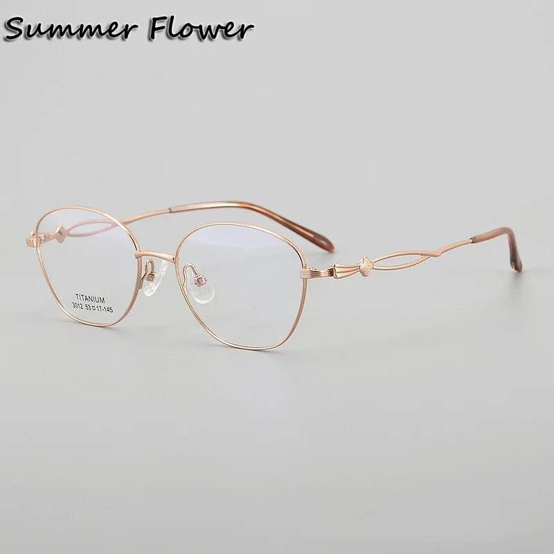 Summer Flower Women's Full Rim Oval Square Titanium Eyeglasses 63012 Full Rim Summer Flower Rose Gold