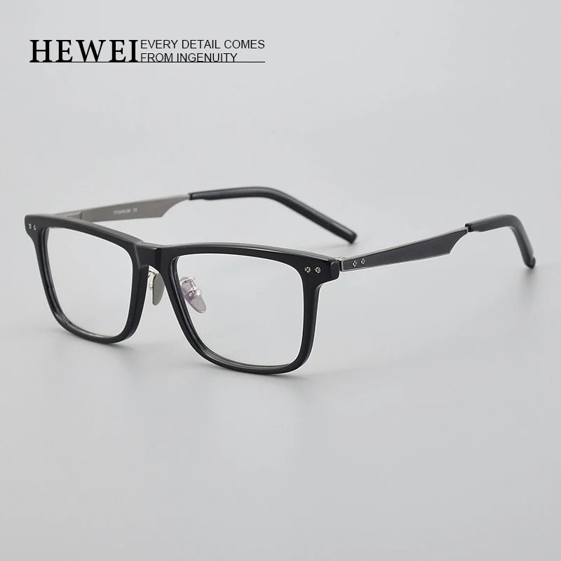 Hewei Unisex Full Rim Square Acetate Titanium Eyeglasses 13112 Full Rim Hewei   