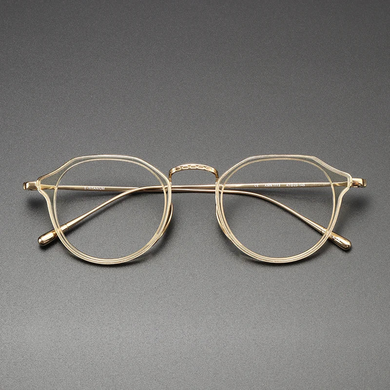 Black Mask Unisex Full Rim Round Titanium Acetate Eyeglasses 1113 Full Rim Black Mask Gold  