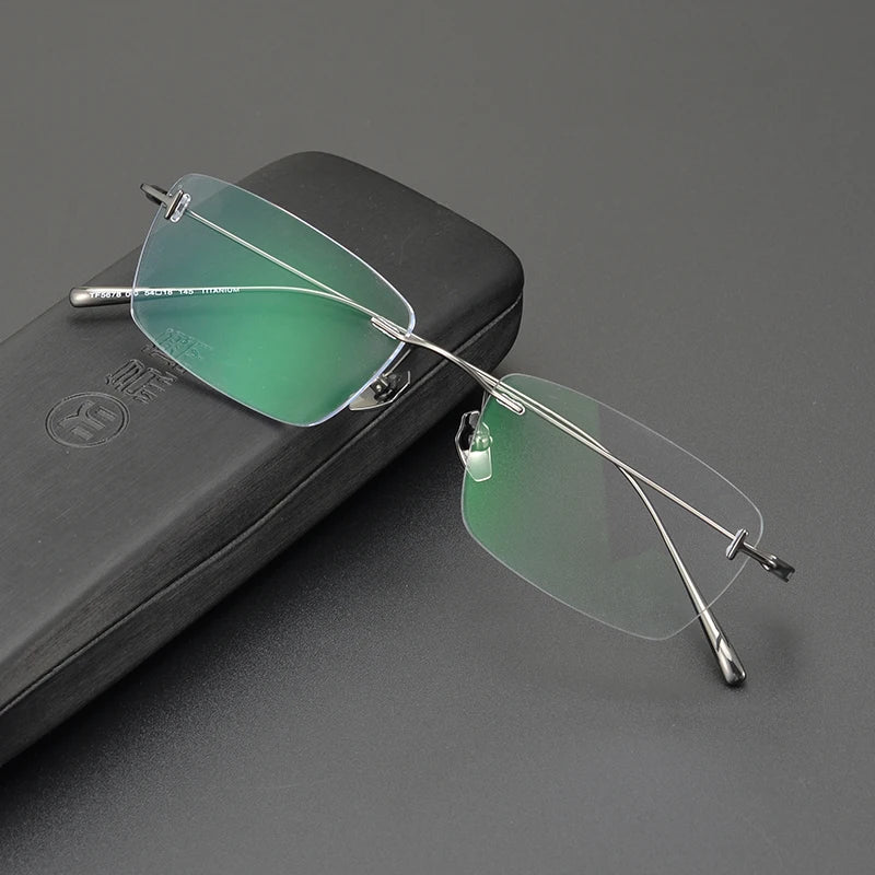 Bobbie Unisex Rimless Polygon Square Titanium Eyeglasses 335418