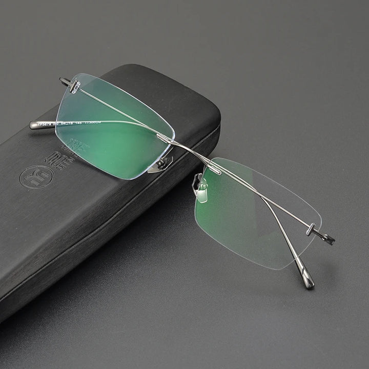 Bobbie Unisex Rimless Polygon Square Titanium Eyeglasses 335418