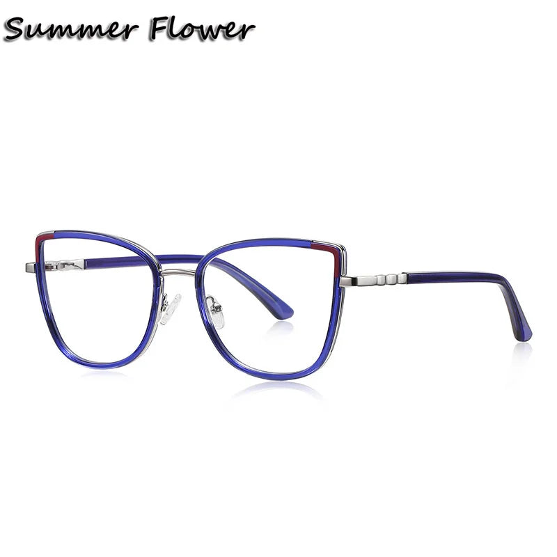 Summer Flower Women's Full Rim Cat Eye Tr 90 Titanium Eyeglasses 31314