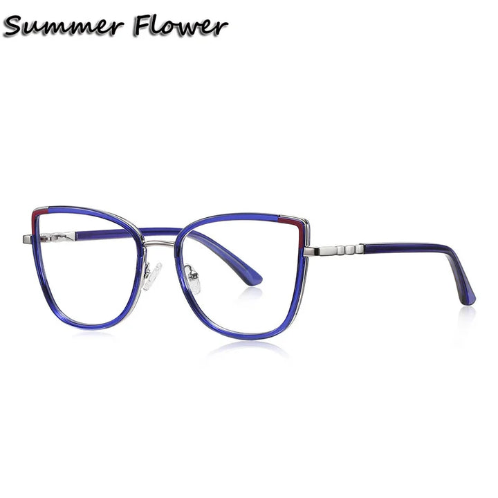 Summer Flower Women's Full Rim Cat Eye Tr 90 Titanium Eyeglasses 31314