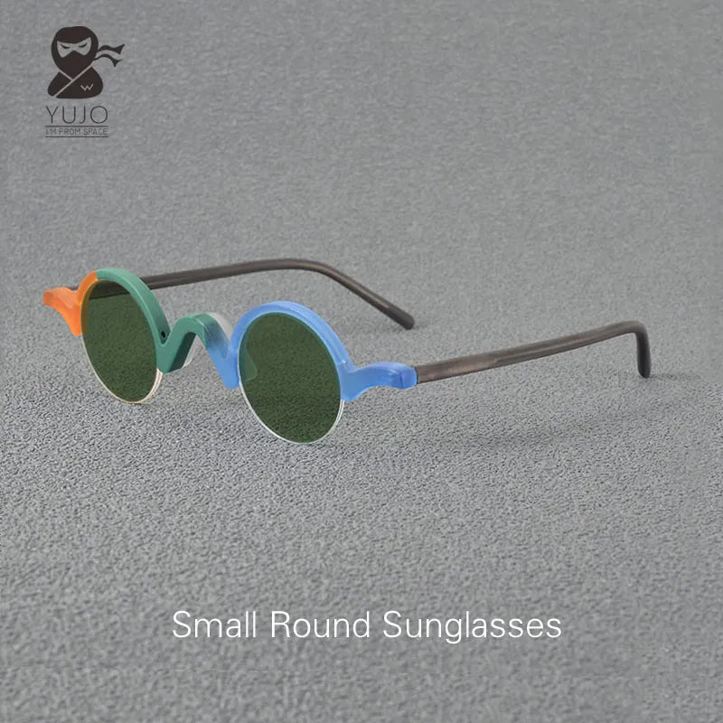 Yujo Unisex Semi Rim Round Acetate Polarized Sunglasses 35mm Sunglasses Yujo   