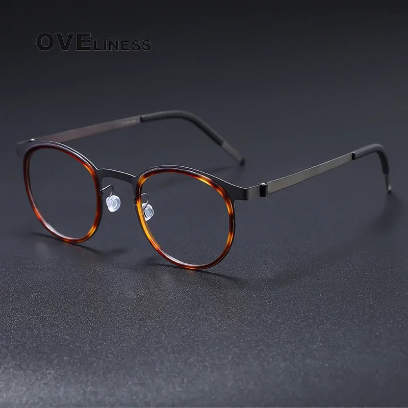 Oveliness Unisex Full Rim Round Acetate Titanium Eyeglasses O9704 Full Rim Oveliness tortoise gun  