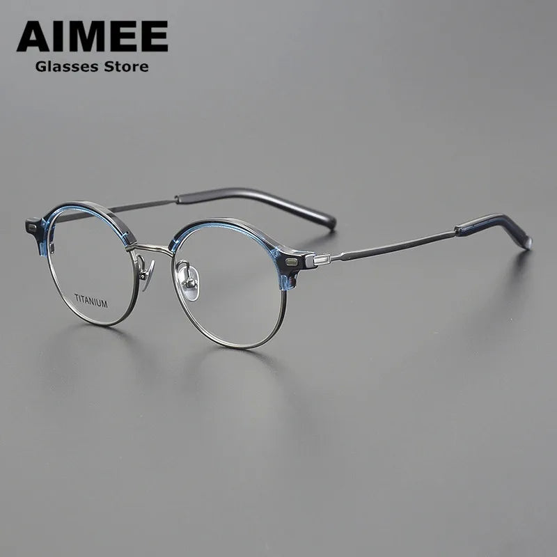 Aimee Unisex Full Rim Round Titanium Acetate Eyeglasses 6120 Full Rim Aimee Blue  