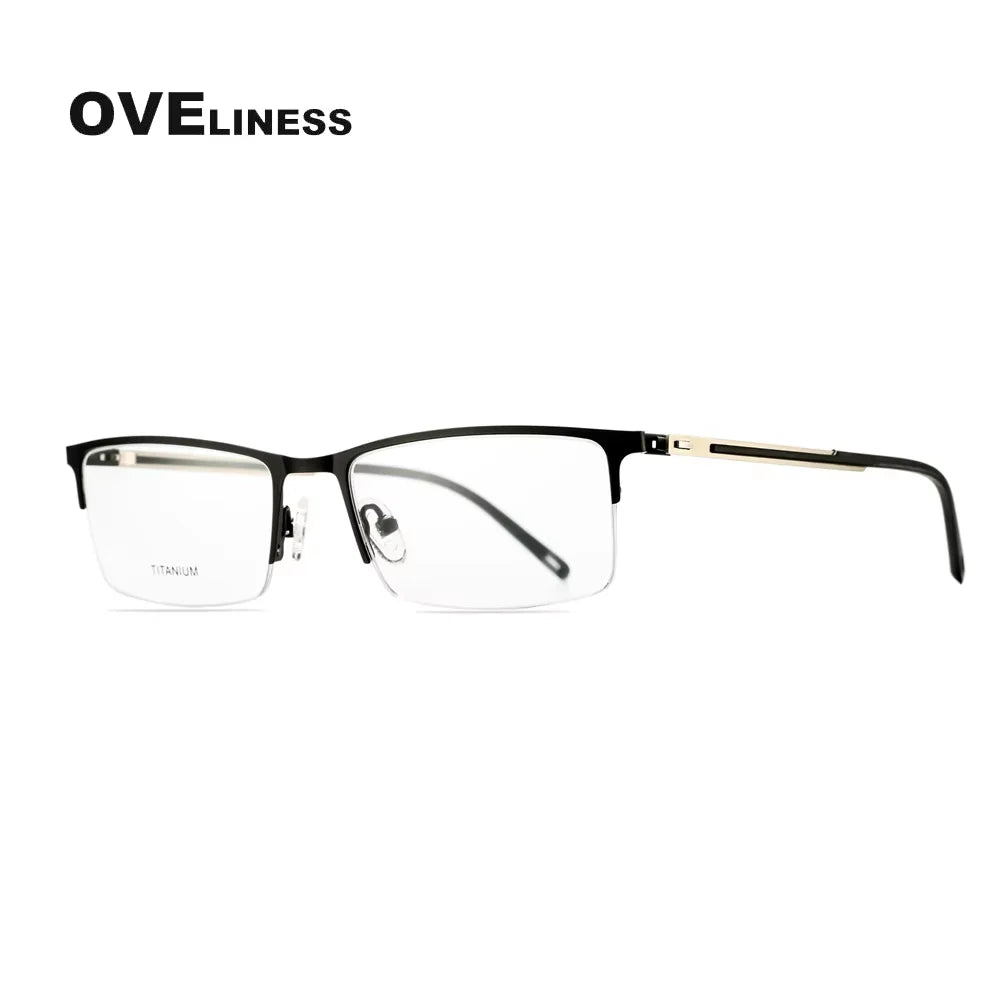 Oveliness Men's Semi Rim Square Titanium Alloy Eyeglasses 49858 Semi Rim Oveliness black  