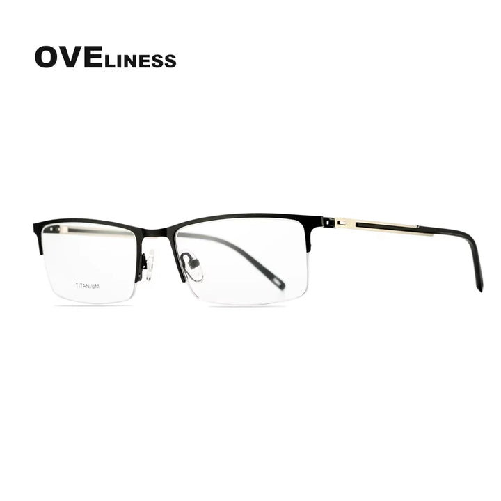 Oveliness Men's Semi Rim Square Titanium Alloy Eyeglasses 49858 Semi Rim Oveliness black  