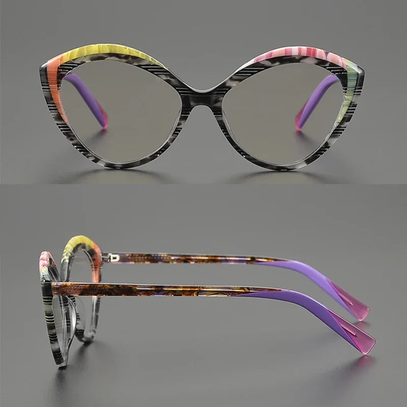 Hewei Unisex Full Rim Oval Cat Eye Acetate Eyeglasses 16145 Full Rim Hewei