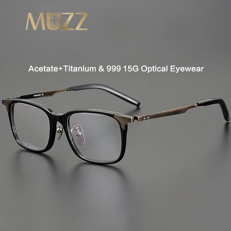 Muzz Men's Full Rim Square Brow Line Acetate Titannium Eyeglasses 89999