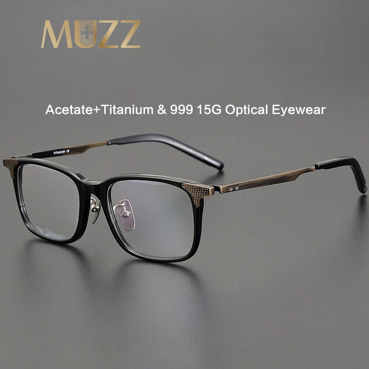 Muzz Men's Full Rim Square Brow Line Acetate Titannium Eyeglasses 89999