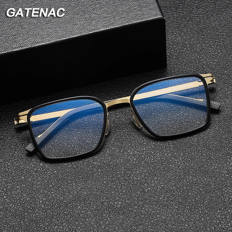 Gatenac Unisex Full Rim Square Acetate Titanium Eyeglasses Gxyj1150 Full Rim Gatenac   