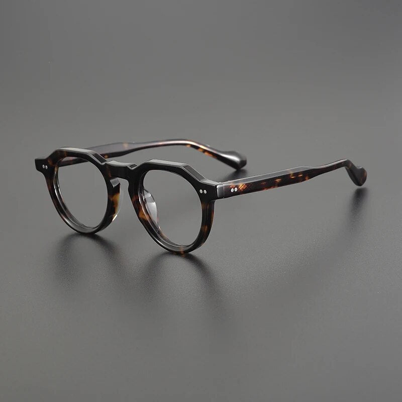 Gatenac Unisex Full Rim Flat Top Round Acetate Eyeglasses Gxyj1141 Full Rim Gatenac Tortoiseshell  