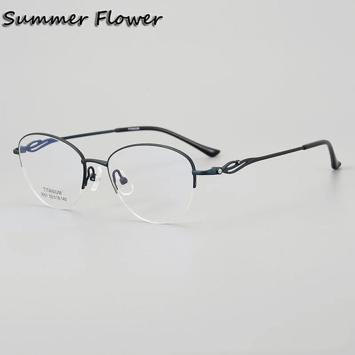 Summer Flower Unisex Semi Rim Oval Titanium Eyeglasses 83001 Semi Rim Summer Flower Blue