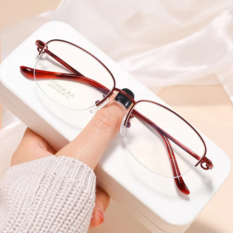 Vicky Women's Semi Rim Oval Square Titanium Reading Glasses 70181