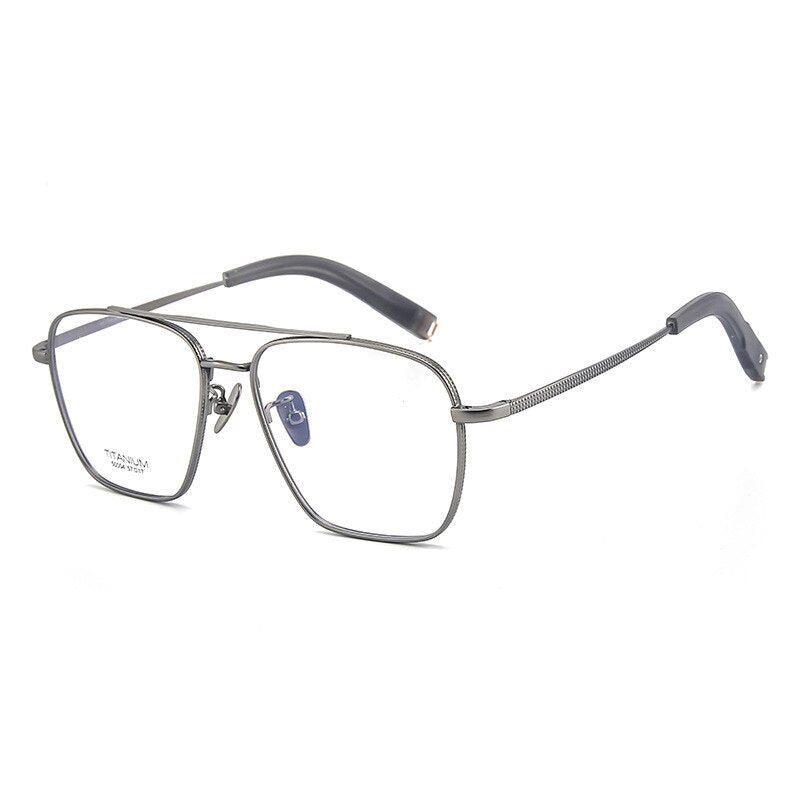 Hdcrafter Men's Full Rim Big Square Double Bridge Titanium Eyeglasses 500041 Full Rim Hdcrafter Eyeglasses Gray  