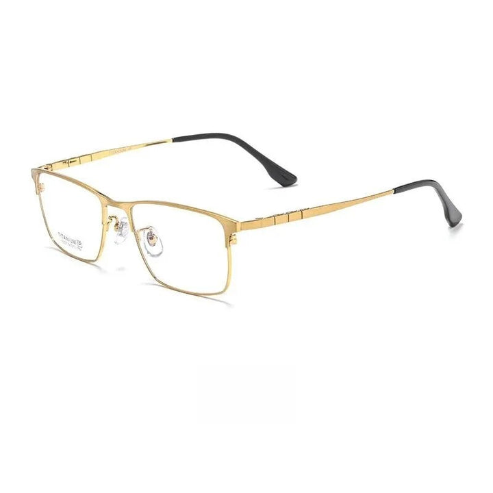 Yimaruili Men's Full Rim Square Titanium Eyeglasses 15327p Full Rim Yimaruili Eyeglasses Gold  