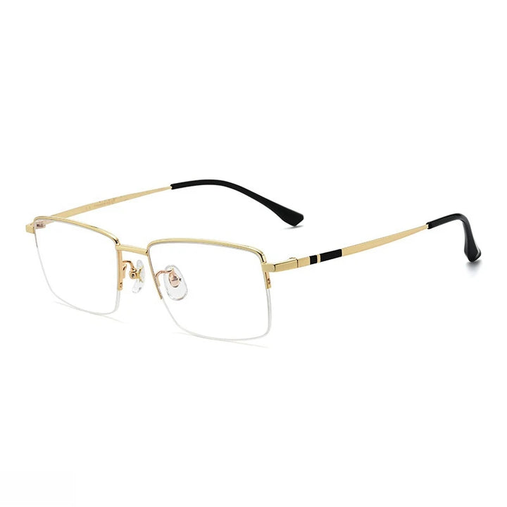 Yimaruili Men's Semi Rim Square Titanium Alloy Eyeglasses Y18005 Semi Rim Yimaruili Eyeglasses Gold  