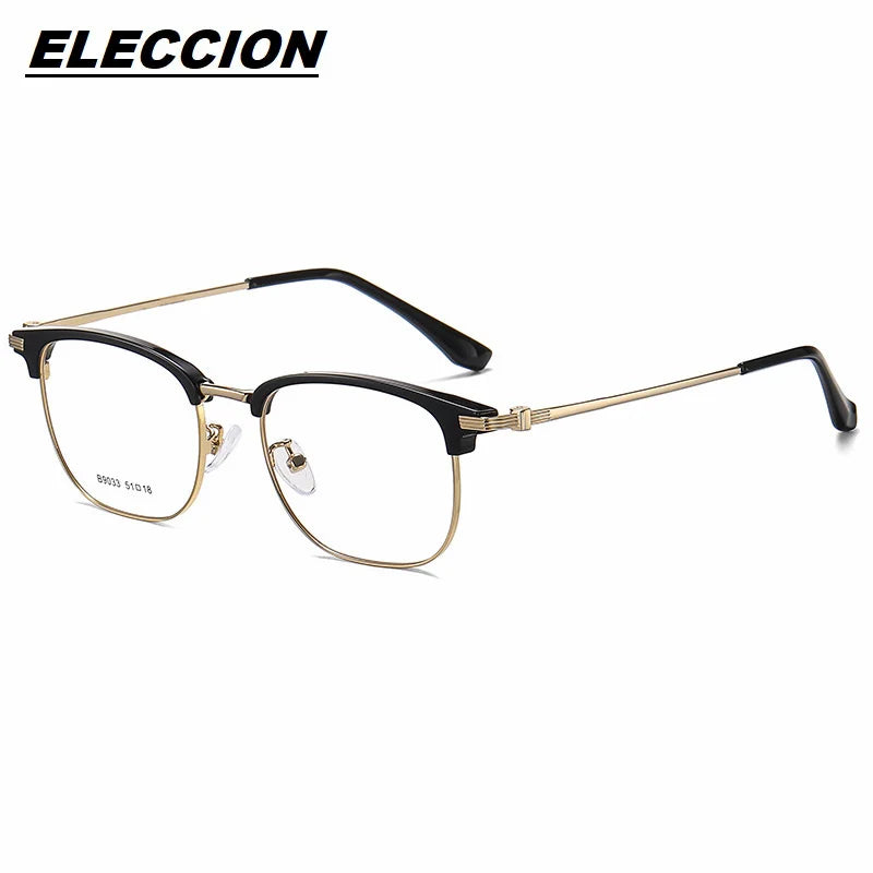 Eleccion Unisex Full Rim Square Tr 90 Alloy Eyeglasses 9033 Full Rim Eleccion Black - Gold CHINA