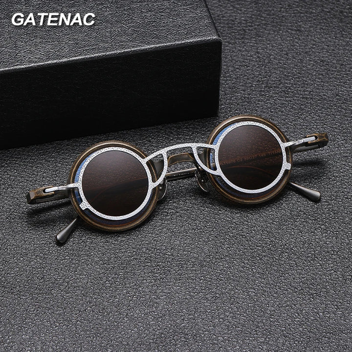 Gatenac Unisex Full Rim Round Titanium Eyeglasses Clip On Polarized Sunglasses 1491 With Clip Ons Gatenac   