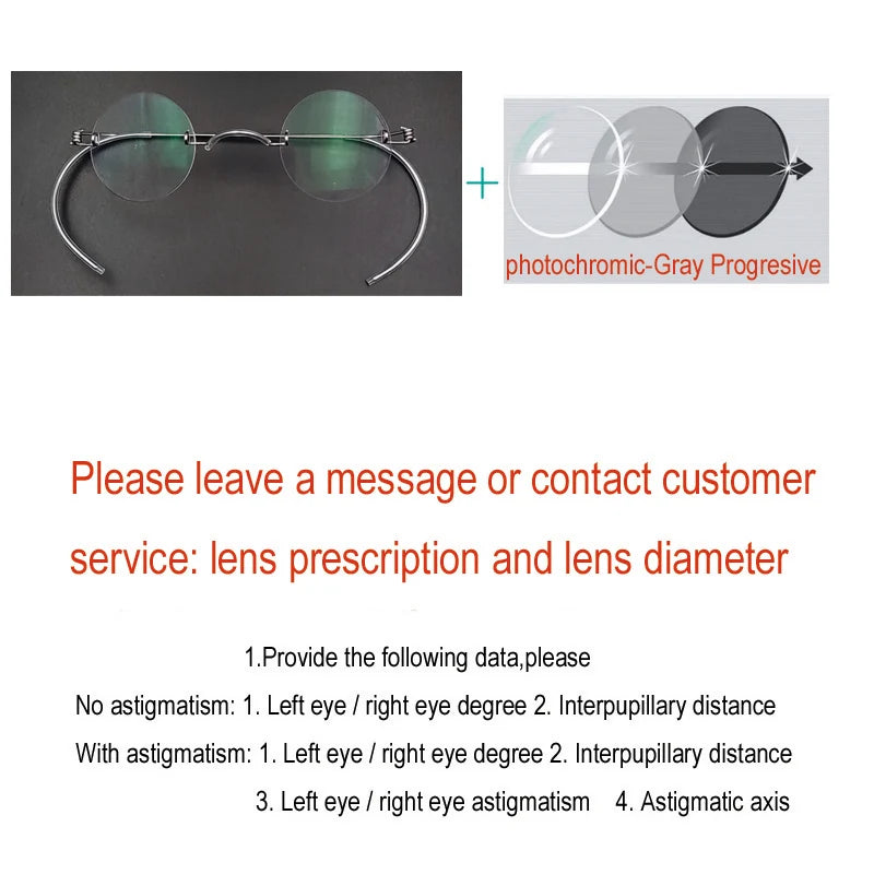 Yujo Unisex Rimless Round Screwless Stainless Steel Eyeglasses 3642 Rimless Yujo Progresive1 CHINA