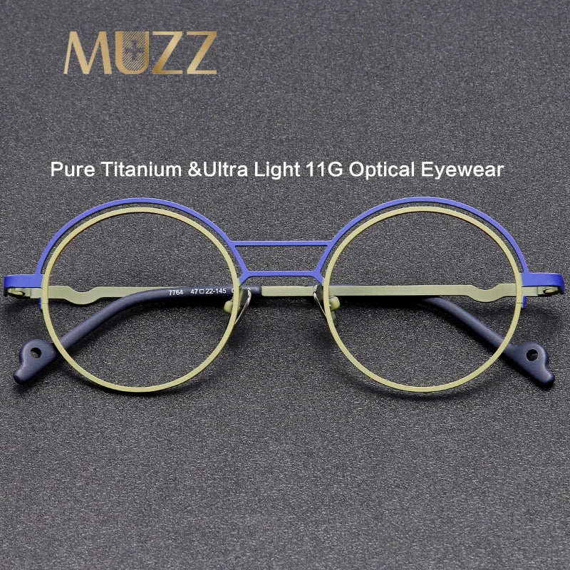 Muzz Unisex Full Rim Round Double Bridge Titanium Eyeglasses M7764 Full Rim Muzz   