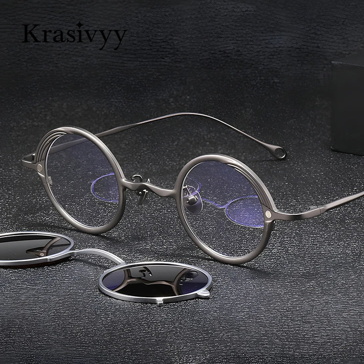 Krasivyy Unisex Round Titanium Prescription Eyeglasses with Clip-On ARLT5975