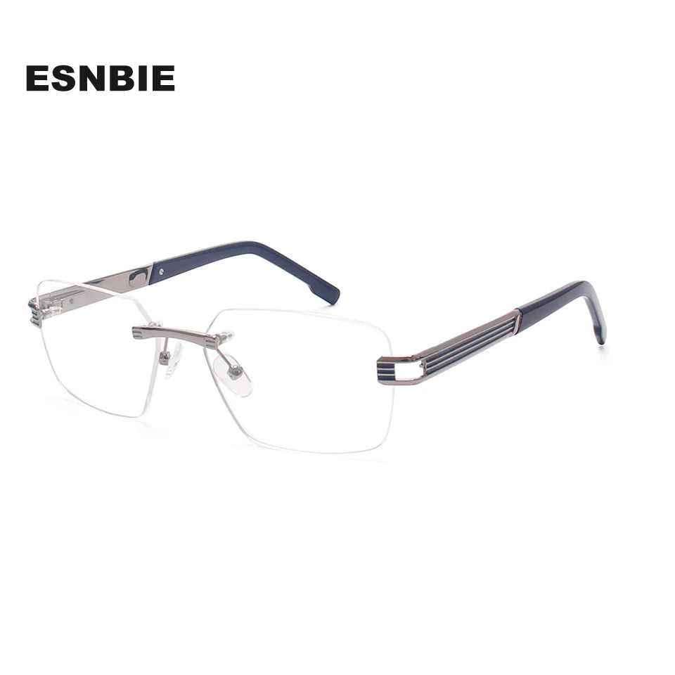 Esnbie Unisex Rimless Polygon Square Titanium Eyeglasses 243062