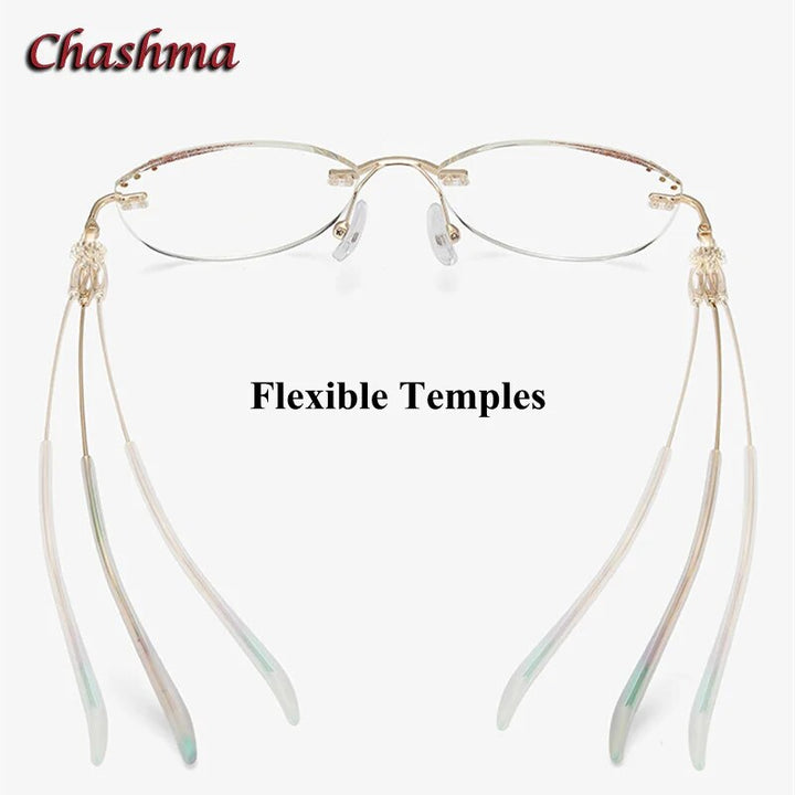 Chashma Ochki Women's Rimless Square Titanium Glitter Edge Eyeglasses 52053 Rimless Chashma Ochki   