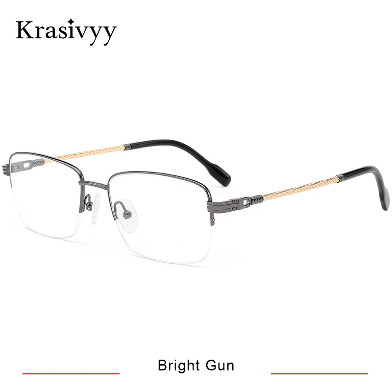 Krasivyy Men's Semi Rim Square Titanium Eyeglasses 50031