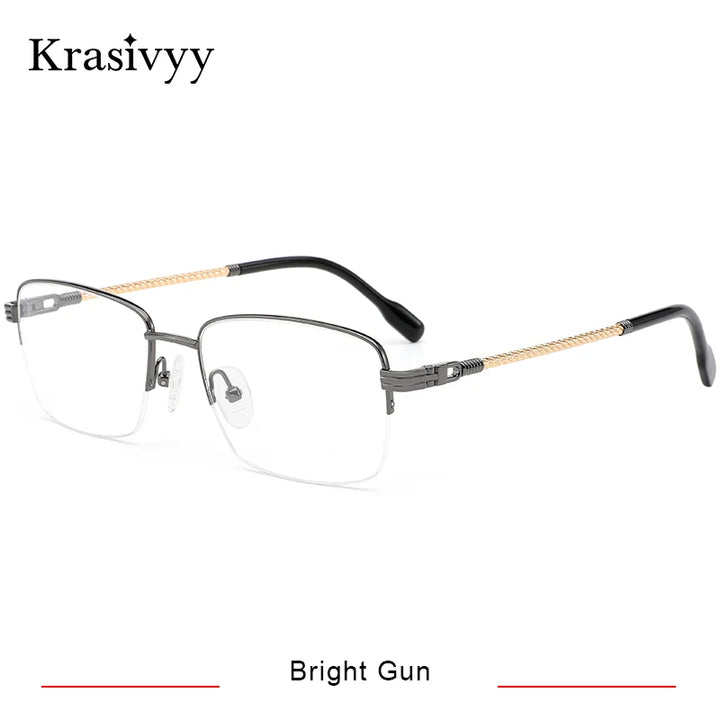 Krasivyy Men's Semi Rim Square Titanium Eyeglasses 50031