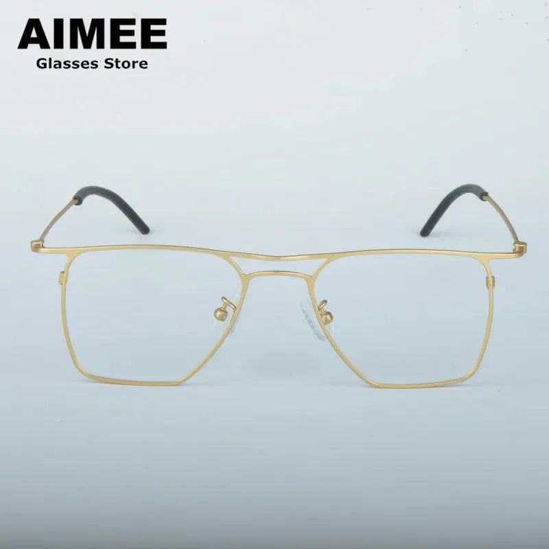 Aimee Unisex Full Rim Square Double Bridge Titanium Eyeglasses 11518 Full Rim Aimee Golden  