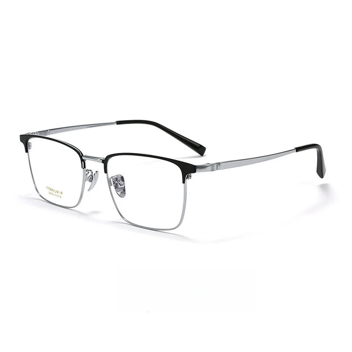 Yimaruili Men's Full Rim Square Titanium Eyeglasses Y26003 Full Rim Yimaruili Eyeglasses Black Silver  