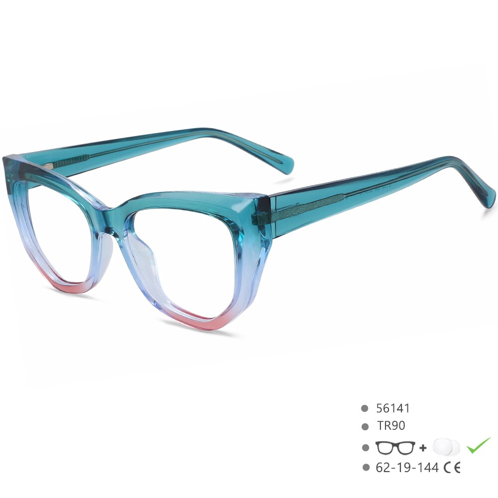 CCspace Women's Full Rim Square Cat Eye Tr 90 Titanium Eyeglasses 56141 Full Rim CCspace China GreenPink 