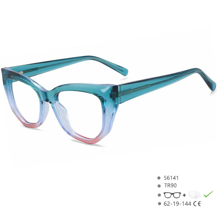 CCSpace Women's Full Rim Square Cat Eye Tr 90 Titanium Eyeglasses 56141 Full Rim CCspace China GreenPink 