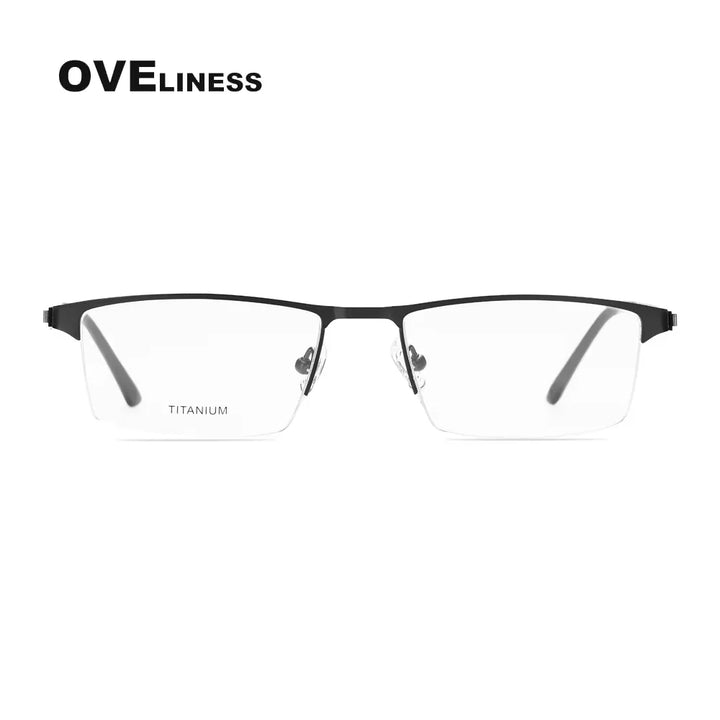 Oveliness Men's Semi Rim Square Titanium Alloy Eyeglasses 49869 Semi Rim Oveliness gun  