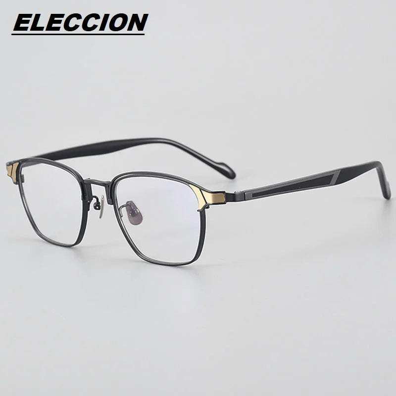 Eleccion Men's Full Rim Big Square Titanium Eyeglasses 17302 Full Rim Eleccion Black - Gold CHINA