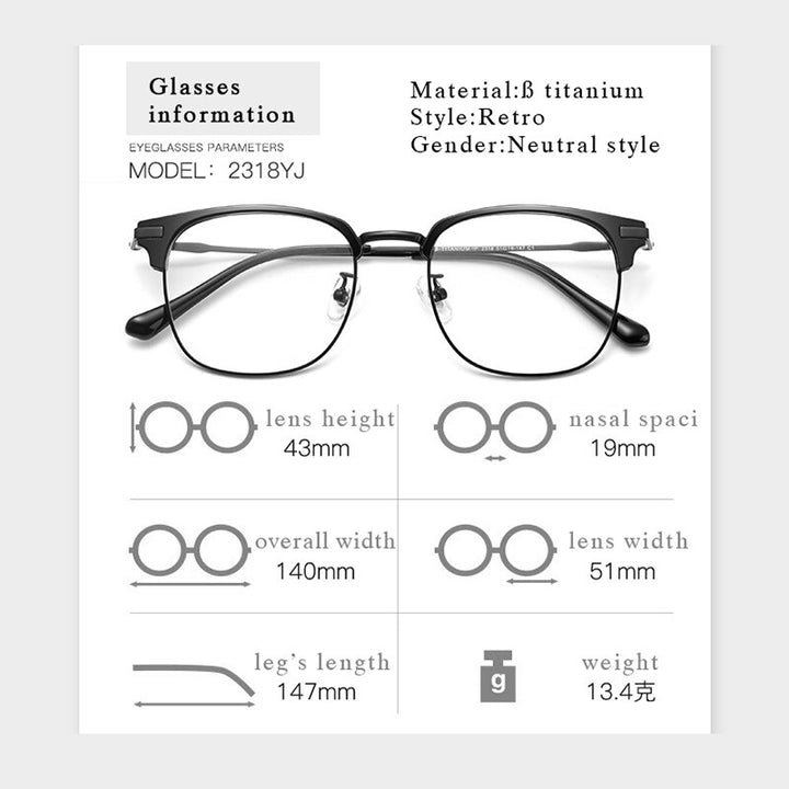 Hotochki Men's Full Rim Square Titanium Alloy Eyeglasses 2318y Full Rim Hotochki   